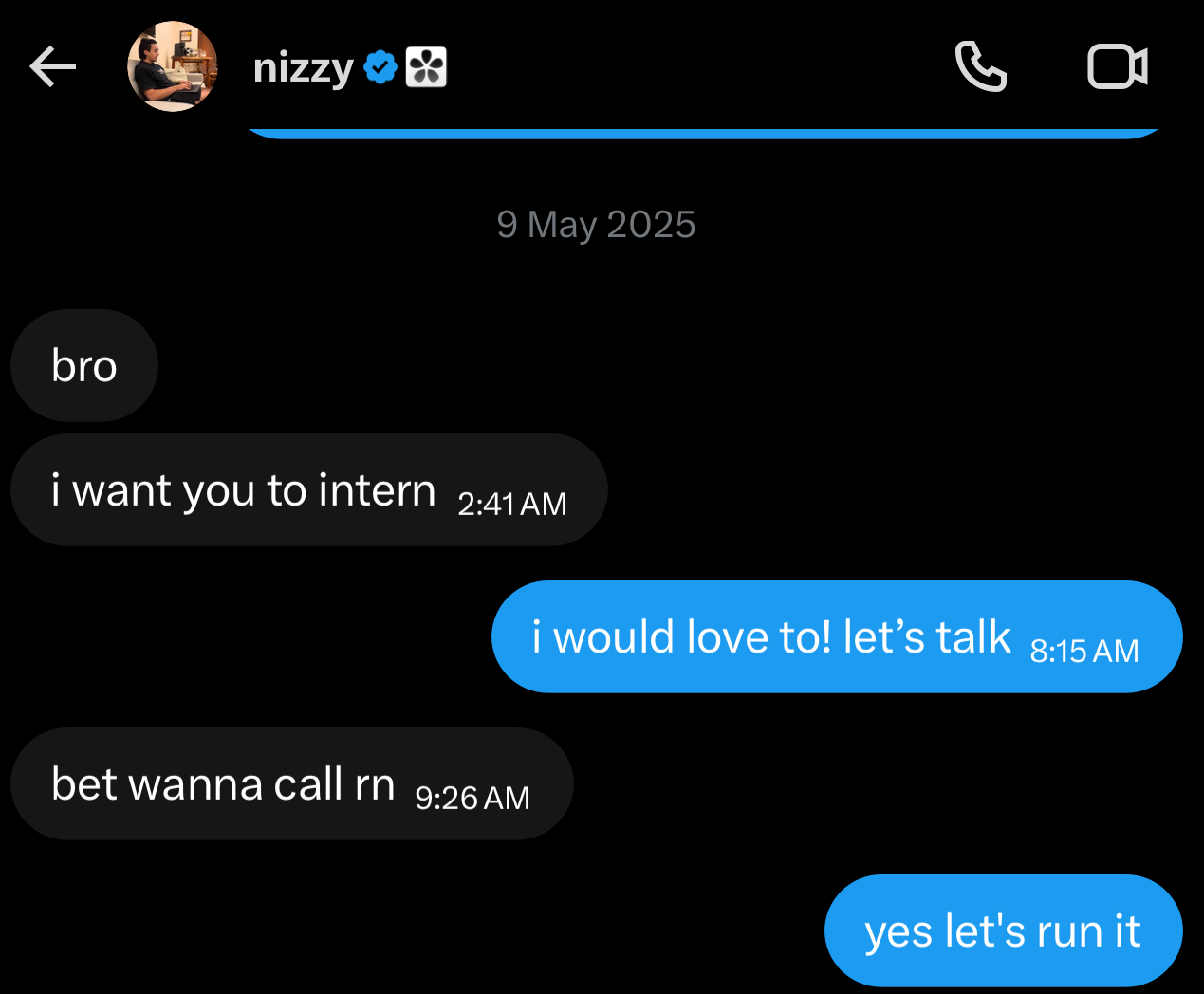 A DM offering me the internship at Orchid